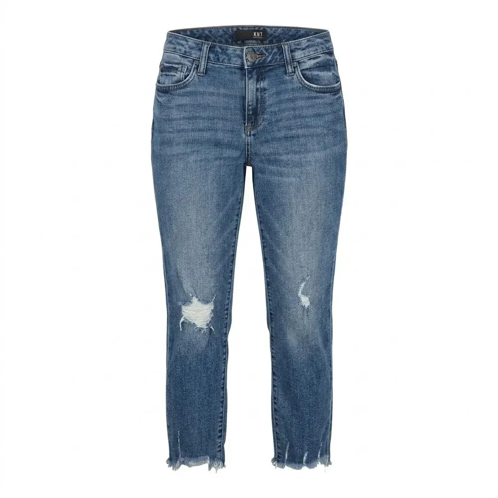 KUT from the Kloth Blue Distressed Raw Hem Straight Leg Jeans Women Size 4